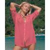 imageBsubseach Button Down Swim Cover Up Shirt Sexy Long Sleeve Beach Blouse Bathing Suit Cover Ups for WomenCoral