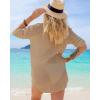 imageBsubseach Button Down Swim Cover Up Shirt Sexy Long Sleeve Beach Blouse Bathing Suit Cover Ups for WomenKhaki