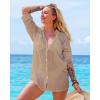 imageBsubseach Button Down Swim Cover Up Shirt Sexy Long Sleeve Beach Blouse Bathing Suit Cover Ups for WomenKhaki