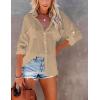 imageBsubseach Button Down Swim Cover Up Shirt Sexy Long Sleeve Beach Blouse Bathing Suit Cover Ups for WomenKhaki