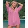 imageBsubseach Button Down Swim Cover Up Shirt Sexy Long Sleeve Beach Blouse Bathing Suit Cover Ups for WomenPink