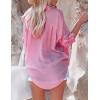 imageBsubseach Button Down Swim Cover Up Shirt Sexy Long Sleeve Beach Blouse Bathing Suit Cover Ups for WomenPink