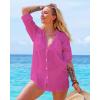 imageBsubseach Button Down Swim Cover Up Shirt Sexy Long Sleeve Beach Blouse Bathing Suit Cover Ups for WomenRose Red