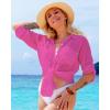 imageBsubseach Button Down Swim Cover Up Shirt Sexy Long Sleeve Beach Blouse Bathing Suit Cover Ups for WomenRose Red