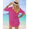 imageBsubseach Button Down Swim Cover Up Shirt Sexy Long Sleeve Beach Blouse Bathing Suit Cover Ups for WomenRose Red