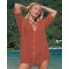 imageBsubseach Button Down Swim Cover Up Shirt Sexy Long Sleeve Beach Blouse Bathing Suit Cover Ups for WomenRust Red