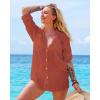 imageBsubseach Button Down Swim Cover Up Shirt Sexy Long Sleeve Beach Blouse Bathing Suit Cover Ups for WomenRust Red