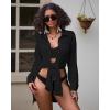 imageBsubseach Coverup for Women Swimsuit Cover Up Swimwear Button Down Beach Shirts V Neck Bikini Bathing Suit Cover UpsBlack