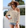 imageBsubseach Crochet Coverup Top Hollow Out Beach Cover Up Short Sleeve Summer Sweater 2025 Swimsuit Cover up for WomenApricot