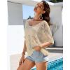 imageBsubseach Crochet Coverup Top Hollow Out Beach Cover Up Short Sleeve Summer Sweater 2025 Swimsuit Cover up for WomenApricot