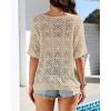 imageBsubseach Crochet Coverup Top Hollow Out Beach Cover Up Short Sleeve Summer Sweater 2025 Swimsuit Cover up for WomenApricot
