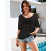 imageBsubseach Crochet Coverup Top Hollow Out Beach Cover Up Short Sleeve Summer Sweater 2025 Swimsuit Cover up for WomenBlack