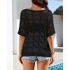 imageBsubseach Crochet Coverup Top Hollow Out Beach Cover Up Short Sleeve Summer Sweater 2025 Swimsuit Cover up for WomenBlack