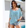 imageBsubseach Crochet Coverup Top Hollow Out Beach Cover Up Short Sleeve Summer Sweater 2025 Swimsuit Cover up for WomenWathet