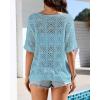 imageBsubseach Crochet Coverup Top Hollow Out Beach Cover Up Short Sleeve Summer Sweater 2025 Swimsuit Cover up for WomenWathet