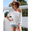 imageBsubseach Crochet Coverup Top Hollow Out Beach Cover Up Short Sleeve Summer Sweater 2025 Swimsuit Cover up for WomenWhite