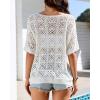imageBsubseach Crochet Coverup Top Hollow Out Beach Cover Up Short Sleeve Summer Sweater 2025 Swimsuit Cover up for WomenWhite