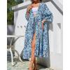 imageBsubseach Kimono Cardigans for Women Swimsuit Cover Up Open Front 34 Sleeve Long Kimono Beach Cover UpBlue