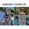 imageBsubseach Kimono Cardigans for Women Swimsuit Cover Up Open Front 34 Sleeve Long Kimono Beach Cover UpGrey