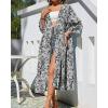 imageBsubseach Kimono Cardigans for Women Swimsuit Cover Up Open Front 34 Sleeve Long Kimono Beach Cover UpGrey