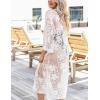 imageBsubseach Kimonos for Women Lace Sexy Swimsuit Cover Ups Open Front Beach Robe Summer CardiganDwhite