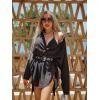imageBsubseach Linen Bathing Suit Cover Up Shirt Women Button Down Beach Cover Ups Split Tie Swimsuit Coverup BlousePblack