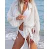 imageBsubseach Linen Bathing Suit Cover Up Shirt Women Button Down Beach Cover Ups Split Tie Swimsuit Coverup BlousePwhite