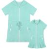 imageBsubseach Mommy and Me Terry Cloth Swimsuit Coverup for Women Hooded Bathing Suit Cover Up Pockets Zip RobesCyan