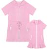 imageBsubseach Mommy and Me Terry Cloth Swimsuit Coverup for Women Hooded Bathing Suit Cover Up Pockets Zip RobesPink
