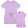 imageBsubseach Mommy and Me Terry Cloth Swimsuit Coverup for Women Hooded Bathing Suit Cover Up Pockets Zip RobesPurple