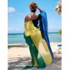 imageBsubseach Plus Size Women Chiffon Beach Bikini Cover Up Colorful Splicing Kimono CardiganBlue