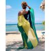 imageBsubseach Plus Size Women Chiffon Beach Bikini Cover Up Colorful Splicing Kimono CardiganGreen