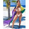 imageBsubseach Plus Size Women Chiffon Beach Bikini Cover Up Colorful Splicing Kimono CardiganPurple