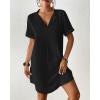 imageBsubseach Shirt Swimsuit Coverup for Women Short Sleeve Bathing Suit Cover Up V Neck Beach Dress Summer Outfit Resort WearBlack