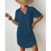 imageBsubseach Shirt Swimsuit Coverup for Women Short Sleeve Bathing Suit Cover Up V Neck Beach Dress Summer Outfit Resort WearNavy Blue