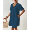 imageBsubseach Shirt Swimsuit Coverup for Women Short Sleeve Bathing Suit Cover Up V Neck Beach Dress Summer Outfit Resort WearNavy Blue