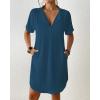 imageBsubseach Shirt Swimsuit Coverup for Women Short Sleeve Bathing Suit Cover Up V Neck Beach Dress Summer Outfit Resort WearNavy Blue