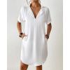 imageBsubseach Shirt Swimsuit Coverup for Women Short Sleeve Bathing Suit Cover Up V Neck Beach Dress Summer Outfit Resort WearWhite