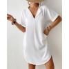 imageBsubseach Shirt Swimsuit Coverup for Women Short Sleeve Bathing Suit Cover Up V Neck Beach Dress Summer Outfit Resort WearWhite