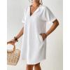 imageBsubseach Shirt Swimsuit Coverup for Women Short Sleeve Bathing Suit Cover Up V Neck Beach Dress Summer Outfit Resort WearWhite