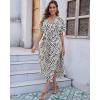 imageBsubseach Swimsuit Cover Up for Women Deep V Neck Short Sleeve Beach Dress Zebra Print Side High Slit Kaftan Summer BeachwearApricot