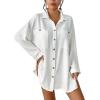 imageBsubseach Swimsuit Coverup for Women 2025 Button Down Linen Beach Shirt Dress Bathing Suit Cover Ups Cruise OutfitsWhite2