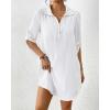 imageBsubseach Swimsuit Coverup for Women 34 Sleeve Bathing Suit Cover Up Polo Shirt Beach Dress Vacation OutfitsWhite