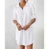 imageBsubseach Swimsuit Coverup for Women 34 Sleeve Bathing Suit Cover Up Polo Shirt Beach Dress Vacation OutfitsWhite