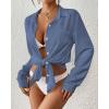 imageBsubseach Swimsuit Coverup for Women Button Down Beach Cover Ups Long Sleeve Shirt Dress Modern Blouse TopAiry Blue