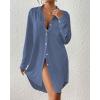 imageBsubseach Swimsuit Coverup for Women Button Down Beach Cover Ups Long Sleeve Shirt Dress Modern Blouse TopAiry Blue