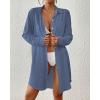 imageBsubseach Swimsuit Coverup for Women Button Down Beach Cover Ups Long Sleeve Shirt Dress Modern Blouse TopAiry Blue