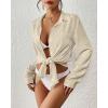 imageBsubseach Swimsuit Coverup for Women Button Down Beach Cover Ups Long Sleeve Shirt Dress Modern Blouse TopApricot