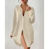 imageBsubseach Swimsuit Coverup for Women Button Down Beach Cover Ups Long Sleeve Shirt Dress Modern Blouse TopApricot