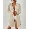 imageBsubseach Swimsuit Coverup for Women Button Down Beach Cover Ups Long Sleeve Shirt Dress Modern Blouse TopApricot